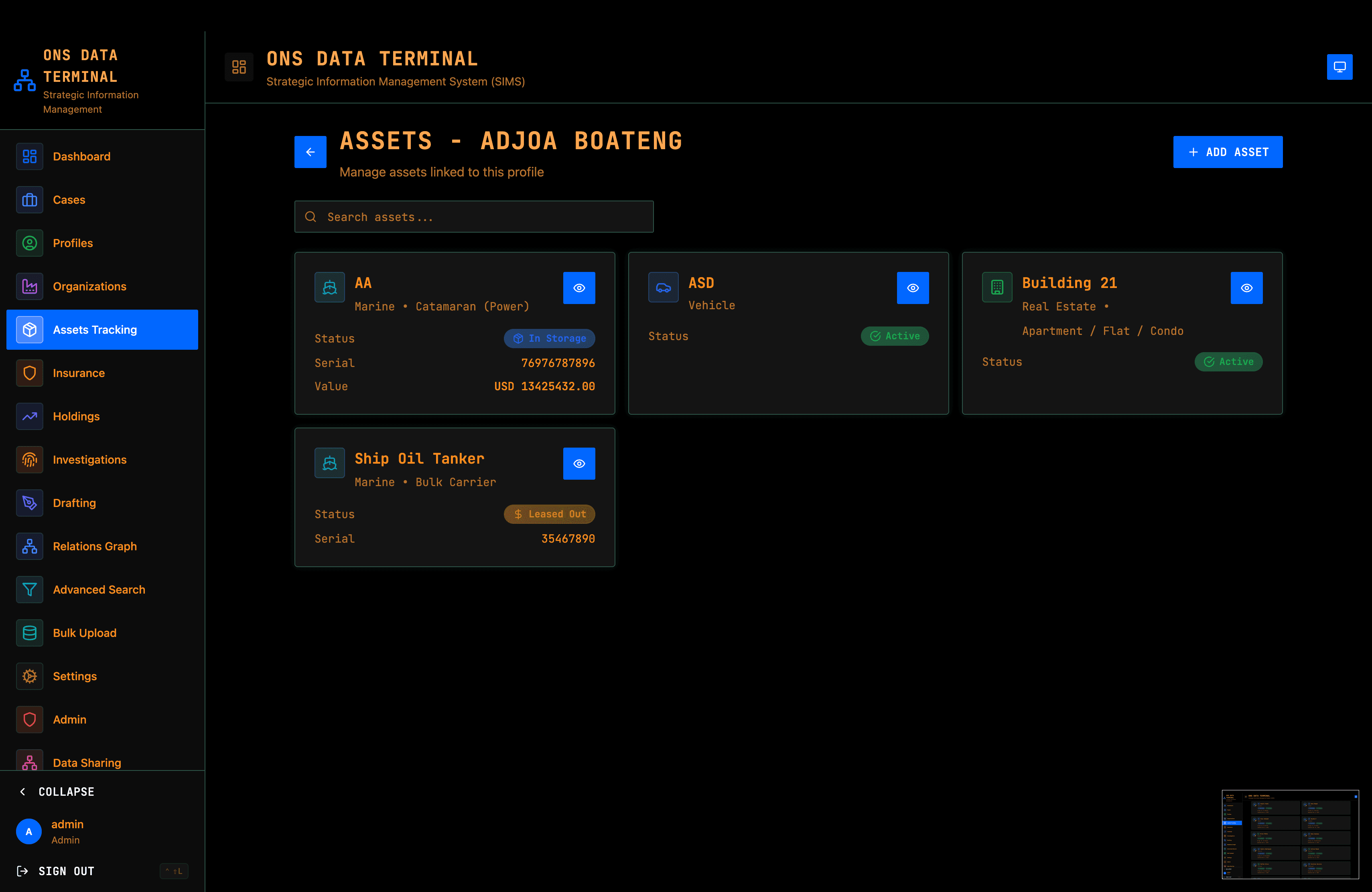 Asset & Holdings Management screenshot