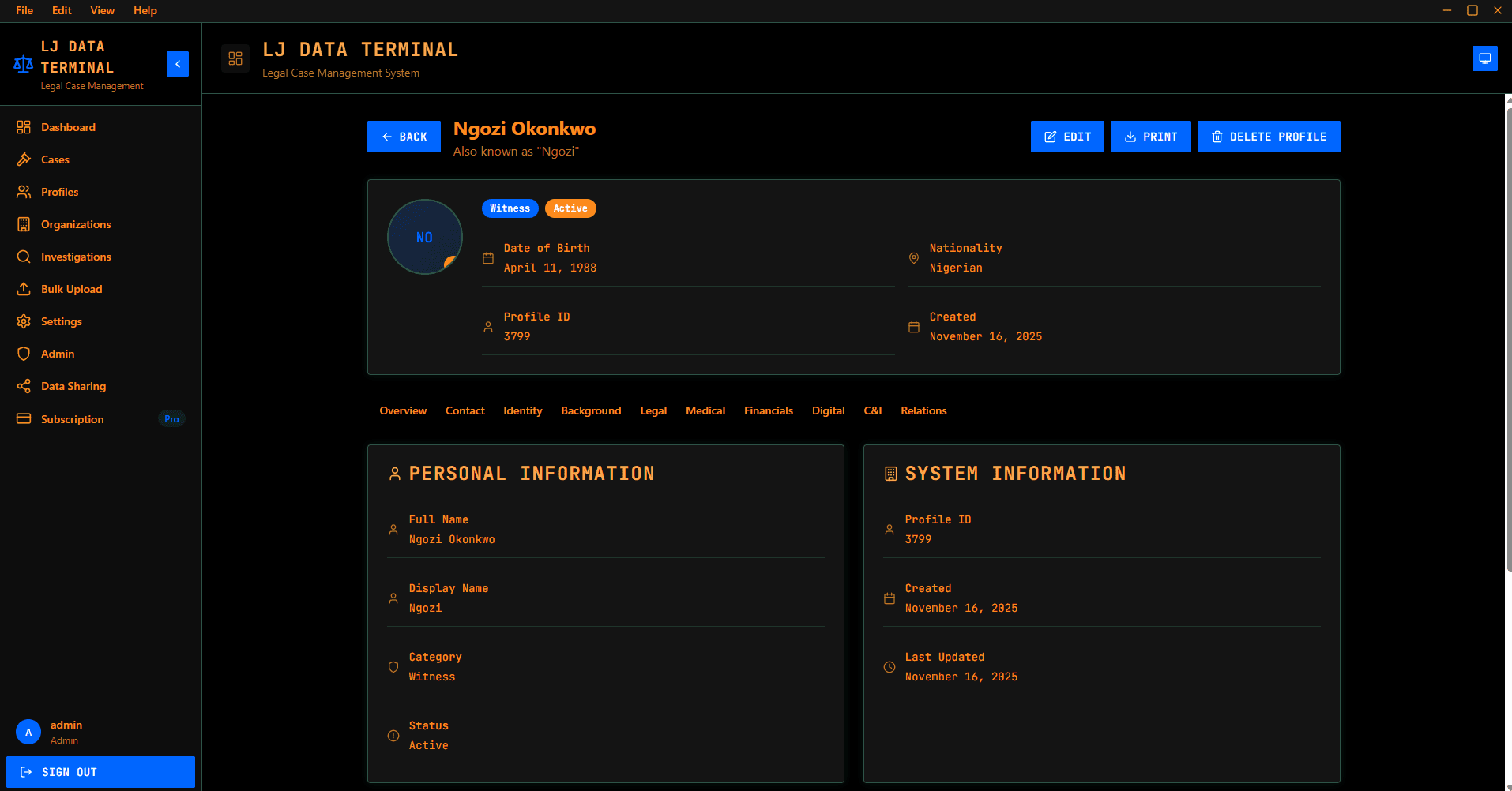 Profile Management View